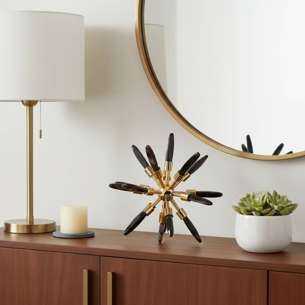 Decorative Object - Black Crystal Starburst Sculpture, 8 in.