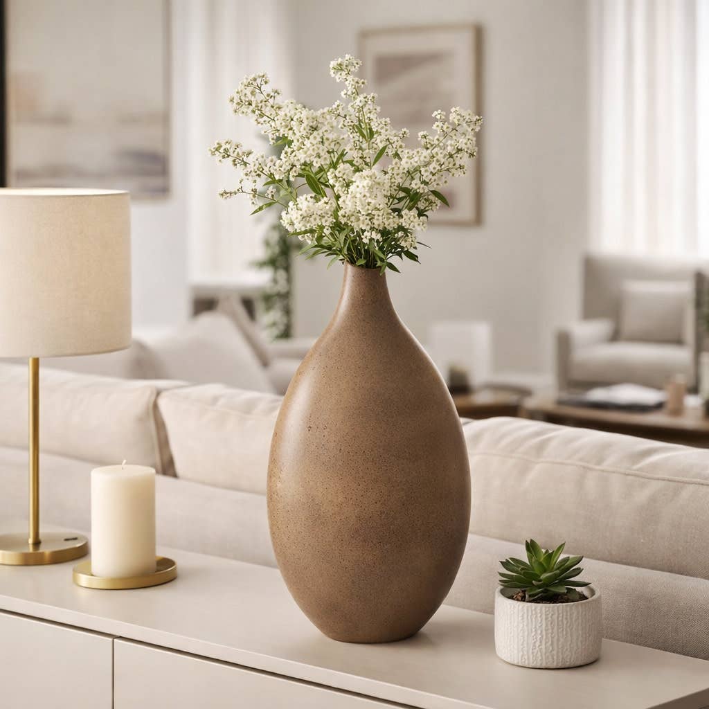 Decorative Vase - Brown Ceramic Organic Shape, 21 in.