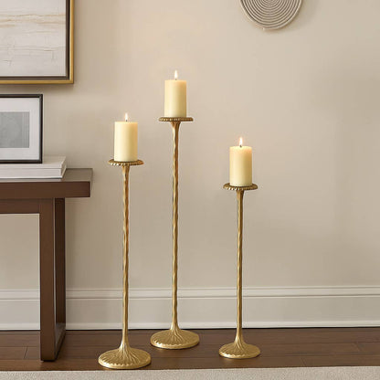 Candle Holder Set of 3 - Gold Metal Tall Stands, 26/32/40 in