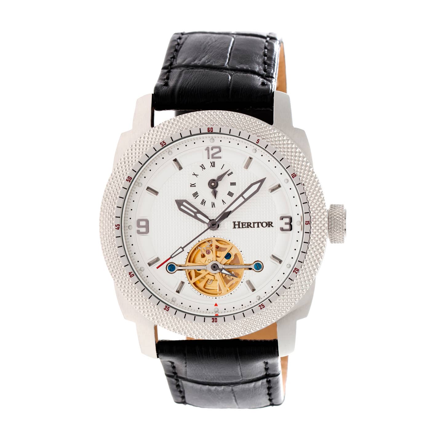 Heritor Helmsley Men's Automatic Semi-Skeleton Leather Watch