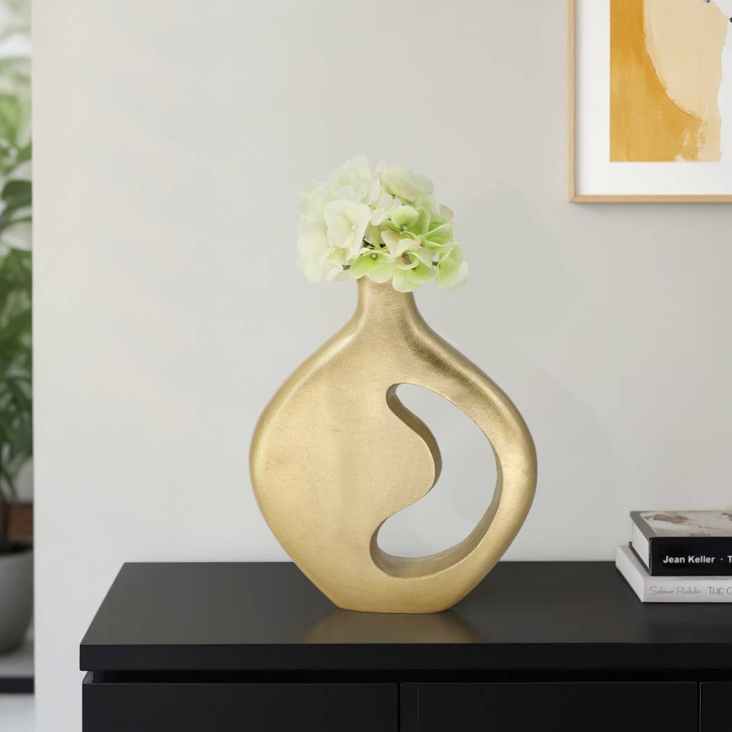 Decorative Vase - Gold Metal Sculptural Cutout, 14 in.