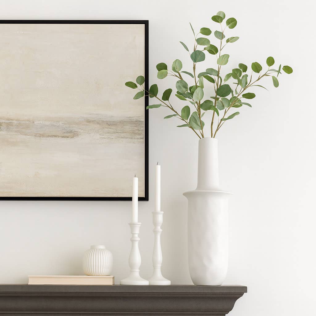 Decorative Vase - Ivory Ceramic Unique Flared Top, 25 in.