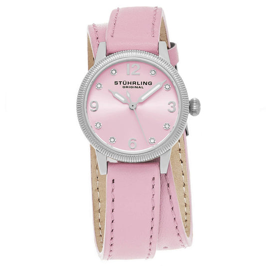 Stuhrling Original Vogue 646 Women's Quartz Watch, 31mm, Pink Dial, Pink Leather Strap, Double-Wrap Strap