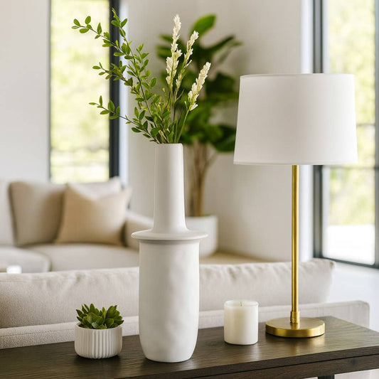 Decorative Vase - Ivory Ceramic Unique Flared Top, 22 in.