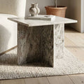 Side Table - Gray Marble Square with Cross Base, 18 in.