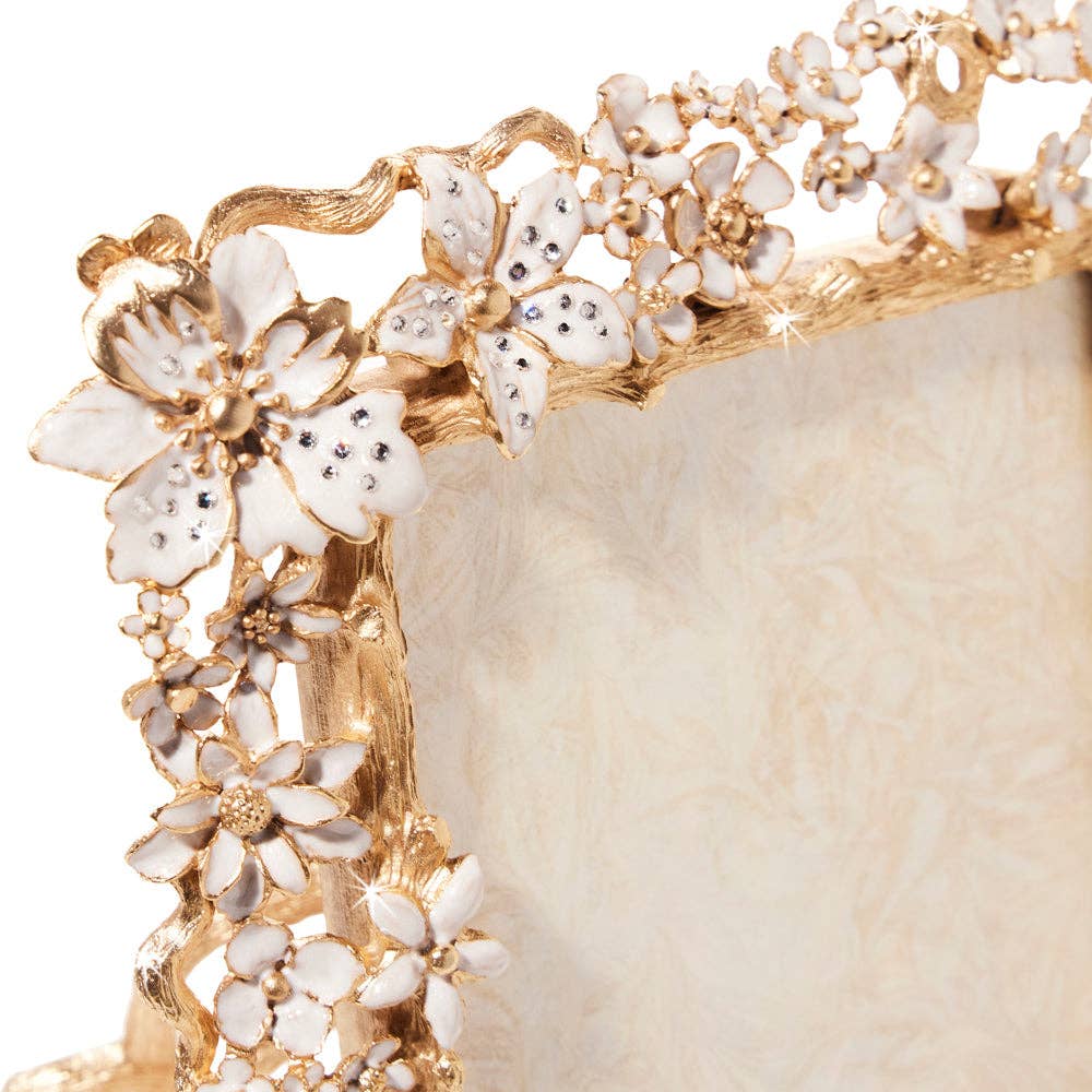 Jay Strongwater Leartes Floral 4" x 6" Crystal Enamel Picture Frame, Bridal