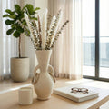 Decorative Vase - Ivory Ceramic Looped Handles, 14 in.