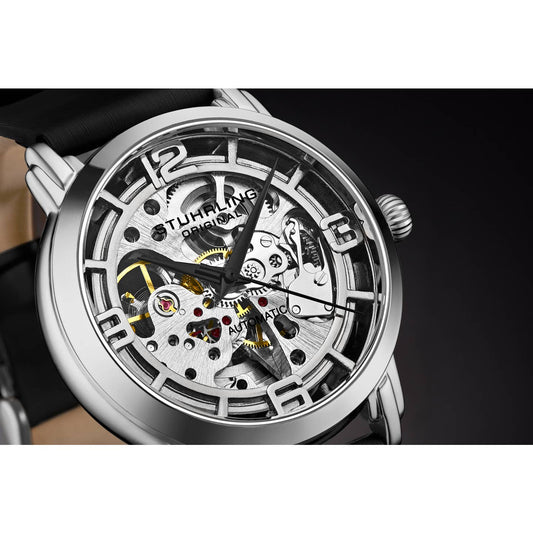 Stuhrling Original Winchester 3982 Women's Automatic Watch, 40mm, Silver Dial, Black Leather Strap, Skeleton Dial