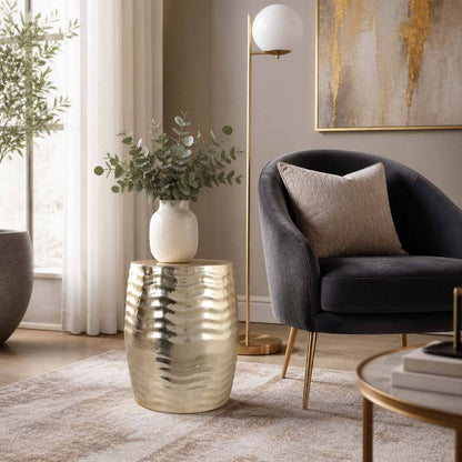 Side Table - Gold Metal Top Wavy Textured Design, 19 in.