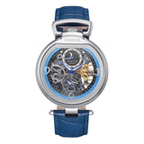 Authentic Heritor Lincoln Men's Automatic Semi-Skeleton Leather Watch, Silver/Blue