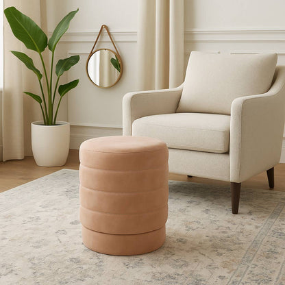 Ottoman Stool - Brown Wood Compact Pouf Footstool, 19 in.