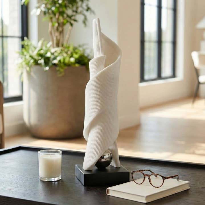 Sculpture - White Resin with Stainless Steel Accent, 21 in.