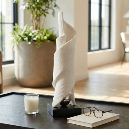 Sculpture - White Resin with Stainless Steel Accent, 21 in.