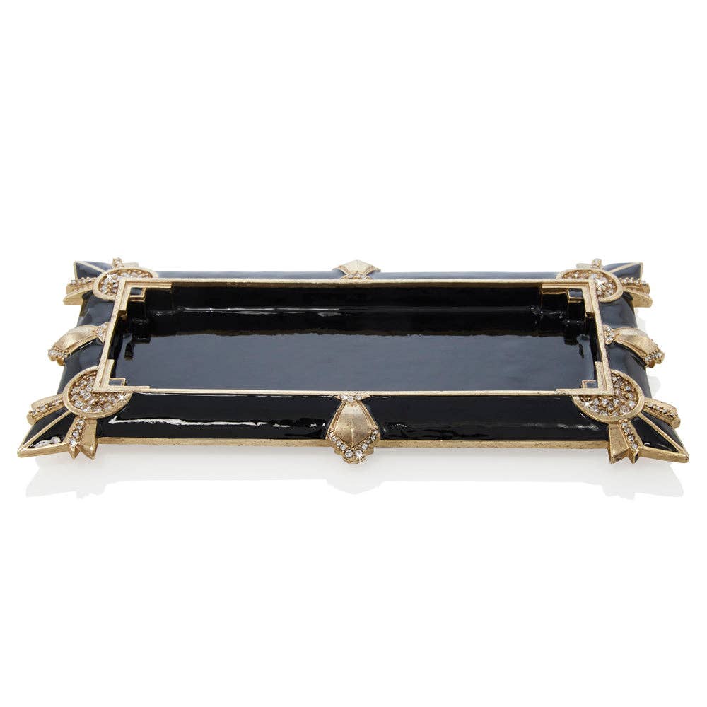 Jay Strongwater Charles Art Deco Crystal Enamel Gold-Finished Decorative Tray