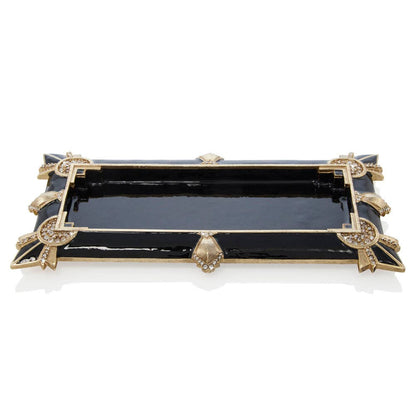 Jay Strongwater Charles Art Deco Crystal Enamel Gold-Finished Decorative Tray