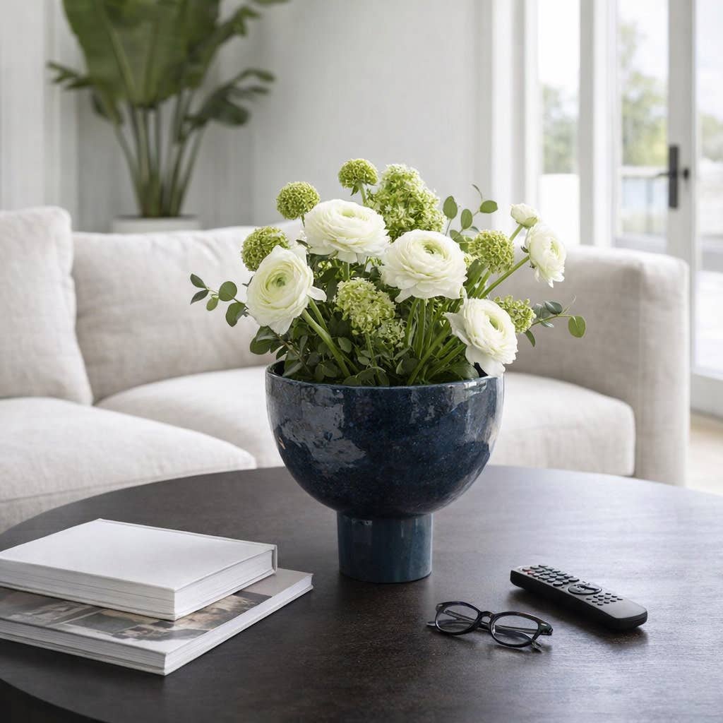 Decorative Vase - Blue Ceramic Textured Glaze, 9 in.