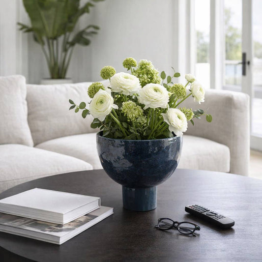 Decorative Vase - Blue Ceramic Textured Glaze, 9 in.