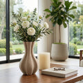 Decorative Vase - Tan Ceramic 3D Printed Fluted, 16 in.
