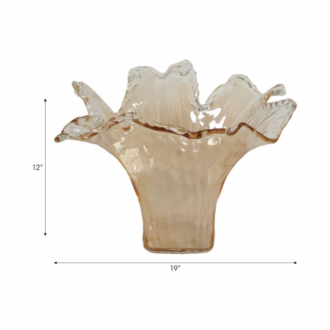 Decorative Vase - Brown Italian Glass Wide Wavy Rim, 12 in.