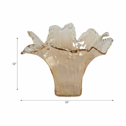 Decorative Vase - Brown Italian Glass Wide Wavy Rim, 12 in.