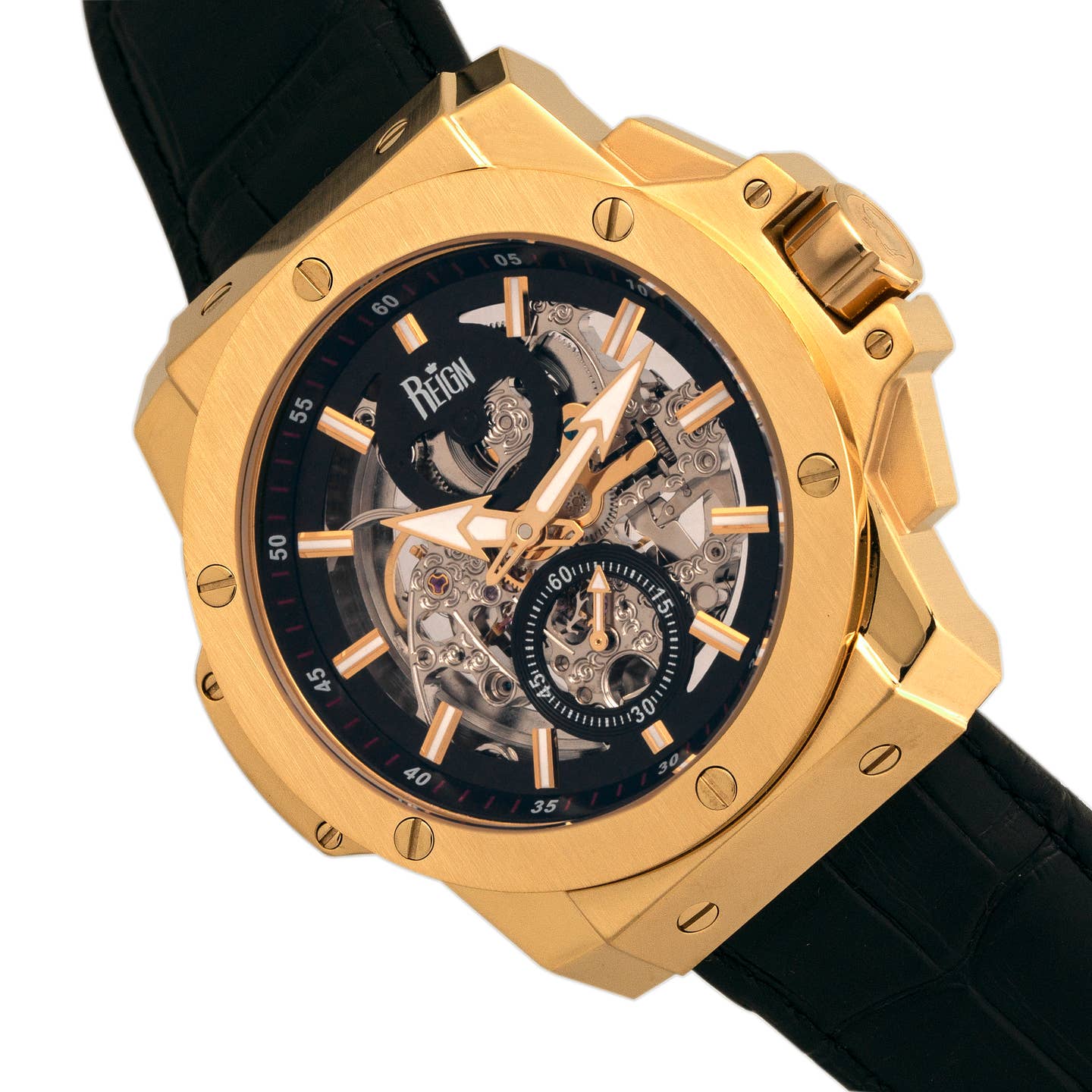 Reign Commodus Men's Automatic Skeleton Leather Watch