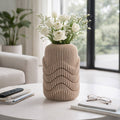 Decorative Vase - Brown Porcelain Ribbed 3D Printed, 12 in.