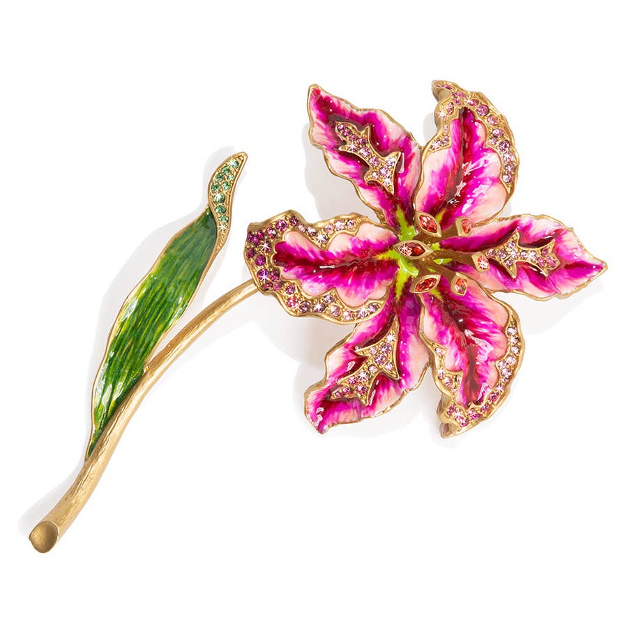 Jay Strongwater Stargazer Lily Flower Swarovski Crystal Enamel Gold-Finished Tabletop Object