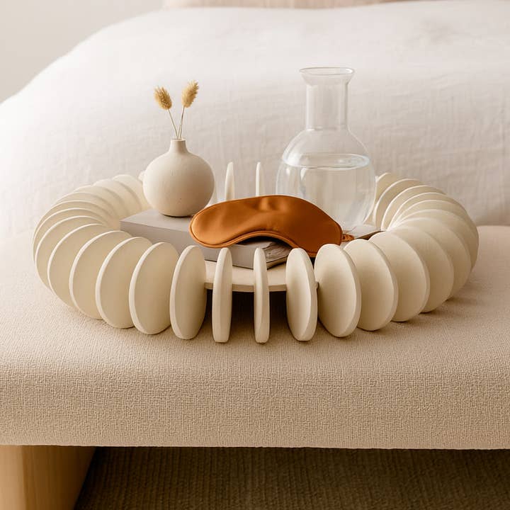 Tray - White Resin Calliope Round Artistic Form, 17 in.