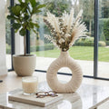 Decorative Vase - Ivory Ceramic Donut-Shaped, 12 in.