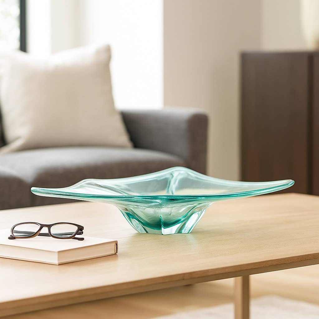 Decorative Bowl - Teal Glass Sculptural Wavy, 24 in.