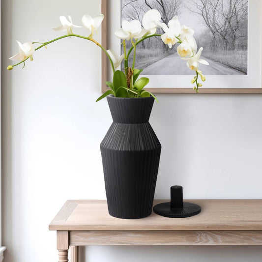Decorative Vase - Black Ceramic Detailing Lidded Jar, 20 in.