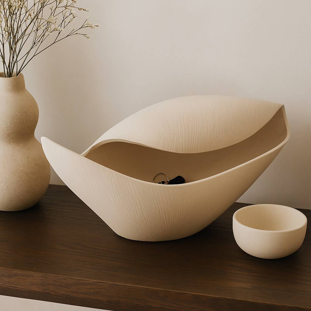Decorative Bowl - Ivory Ceramic Sculptural Freeform, 17 in.
