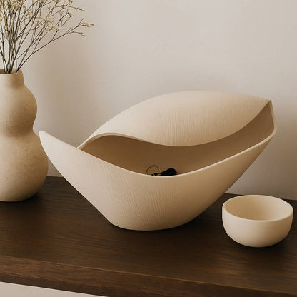 Decorative Bowl - Ivory Ceramic Sculptural Freeform, 17 in.