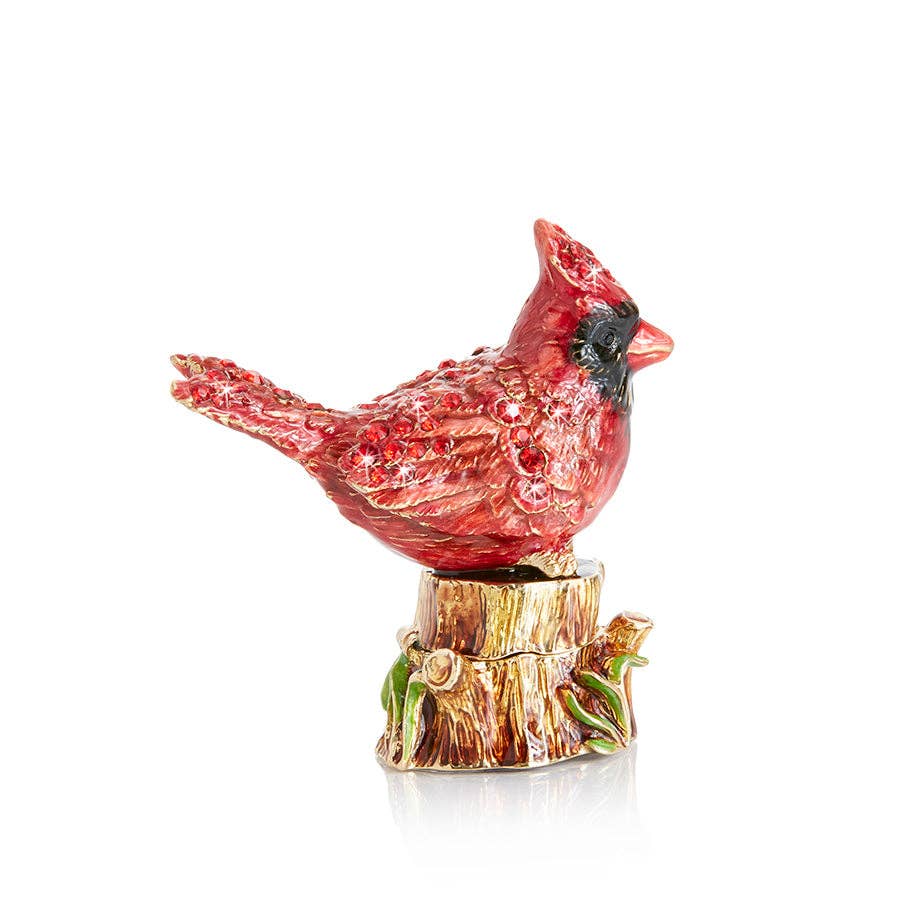 Jay Strongwater Dina Cardinal Decorative Box, Red Swarovski Crystal Enamel Gold-Finished