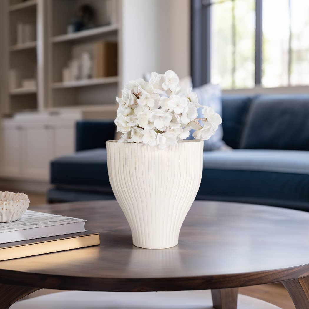 Decorative Vase - Beige Porcelain Curved Shape, 9 in.