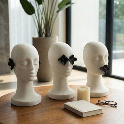 Sculpture Set of 3 - White and Black Resin 3-Heads, 16 in.