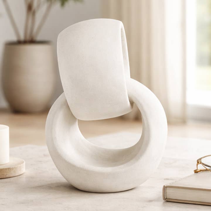 Decorative Sculpture - White Resin Interlocking Ring, 12 in.