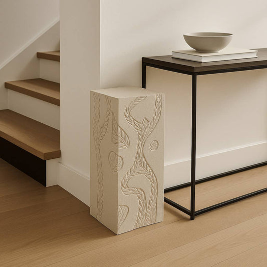 Sculpture - Ivory Wood Carved Plaster Pedestal, 24 in.