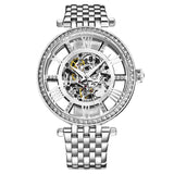 Stuhrling Original Delphi Women's Automatic Skeleton Watch, 38mm, Silver-Tone Stainless Steel Bracelet, Skeleton Dial