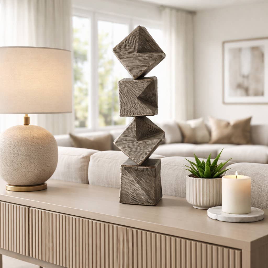 Decorative Sculpture - Silver Metal Stacked 4-Cube, 25 in.
