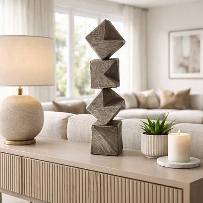 Decorative Sculpture - Silver Metal Stacked 4-Cube, 25 in.