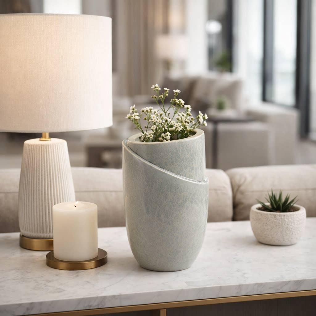 Decorative Vase - Gray Ceramic Sculpted Organic, 11 in.