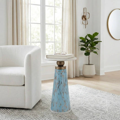 Side Table - Brown/Amber Marble Top with Pedestal, 21 in.