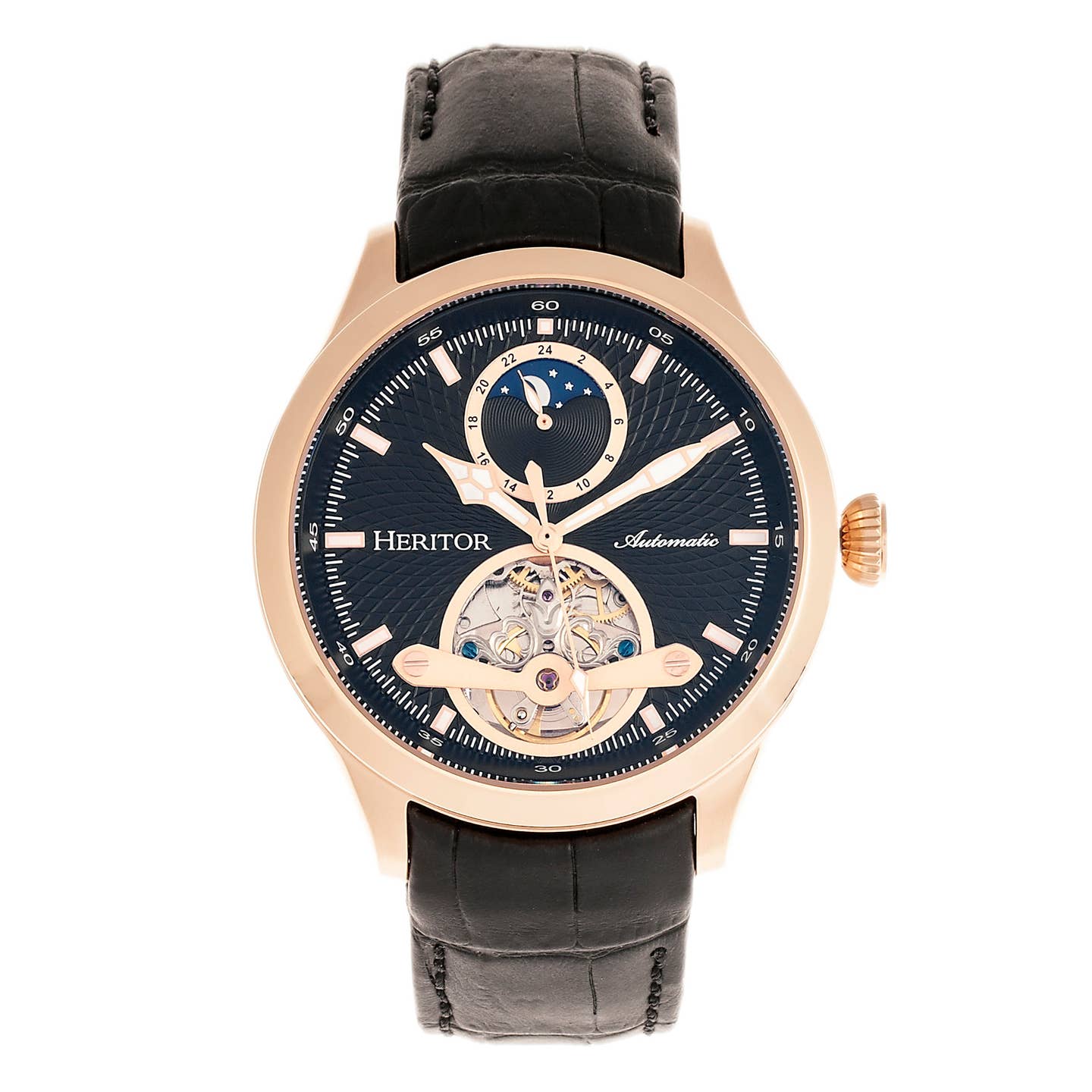 Heritor Gregory Men's Automatic Semi-Skeleton Leather Watch, Style HERHR8105