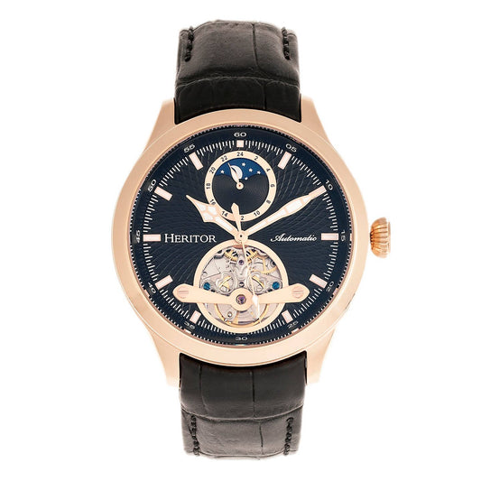 Heritor Gregory Men's Automatic Semi-Skeleton Leather Watch, Style HERHR8105