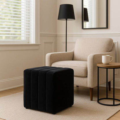 Ottoman Stool - Black Wood Square Foot Rest, 19 in.