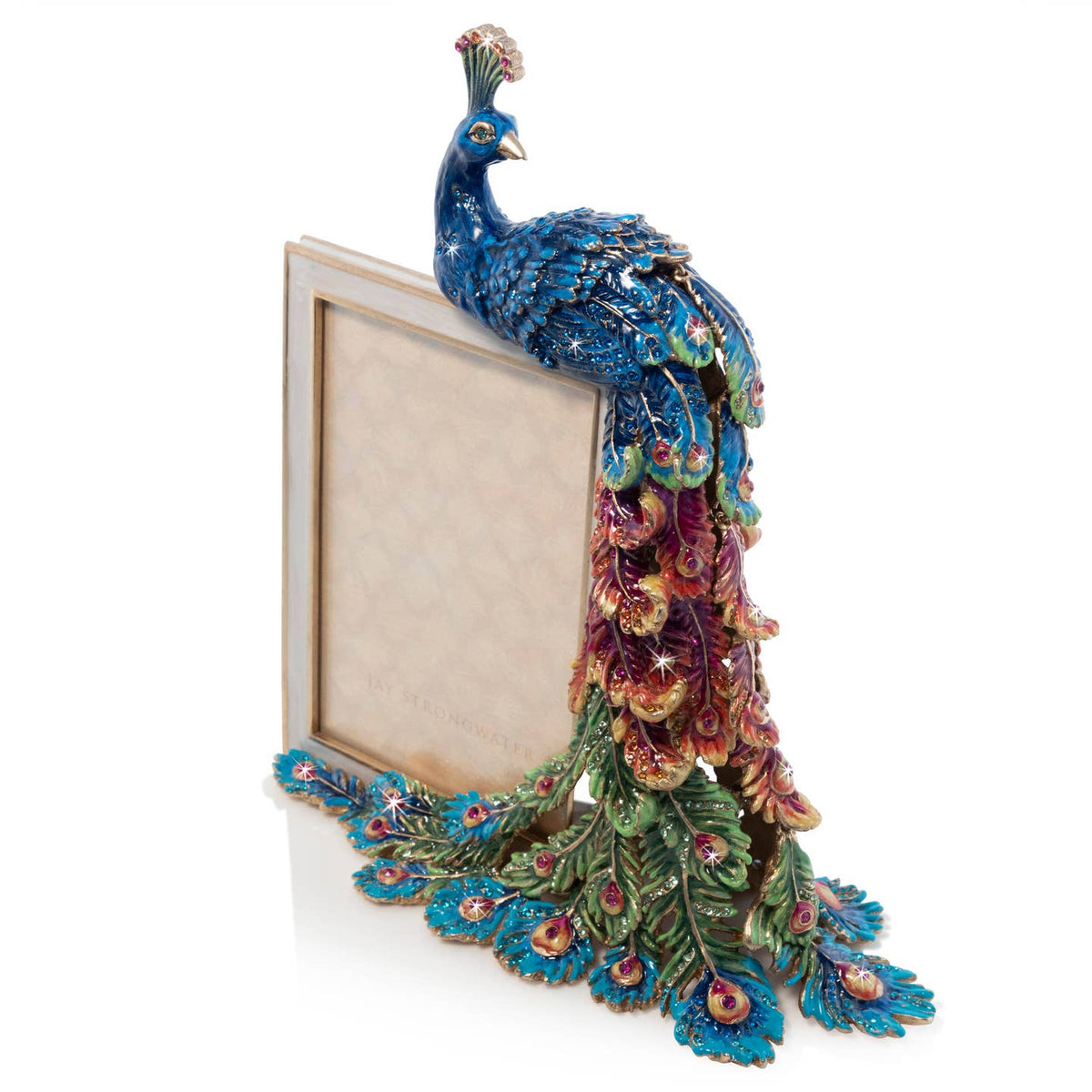 Jay Strongwater Eve Rainbow Peacock 4" x 6" Swarovski Crystal Enamel Picture Frame