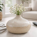 Decorative Vase - Cream Ceramic Round Glossy Textured, 8.5in