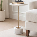 Side Table - White Quartz Top with Round Metal Base, 24 in.