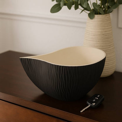 Bowl - Black/White Porcelain Teardrop Textured, 14 in.